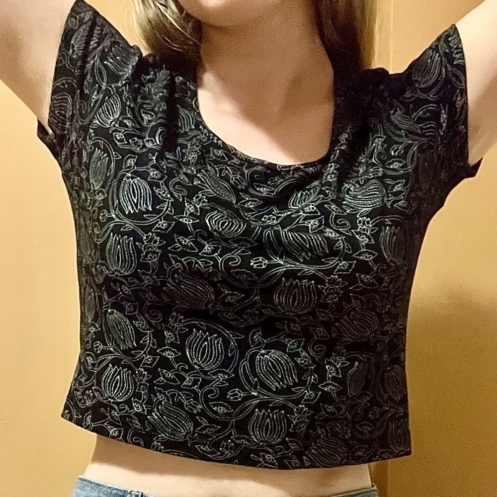 Mexicali Blues Stretchy Black Floral Women's Top
